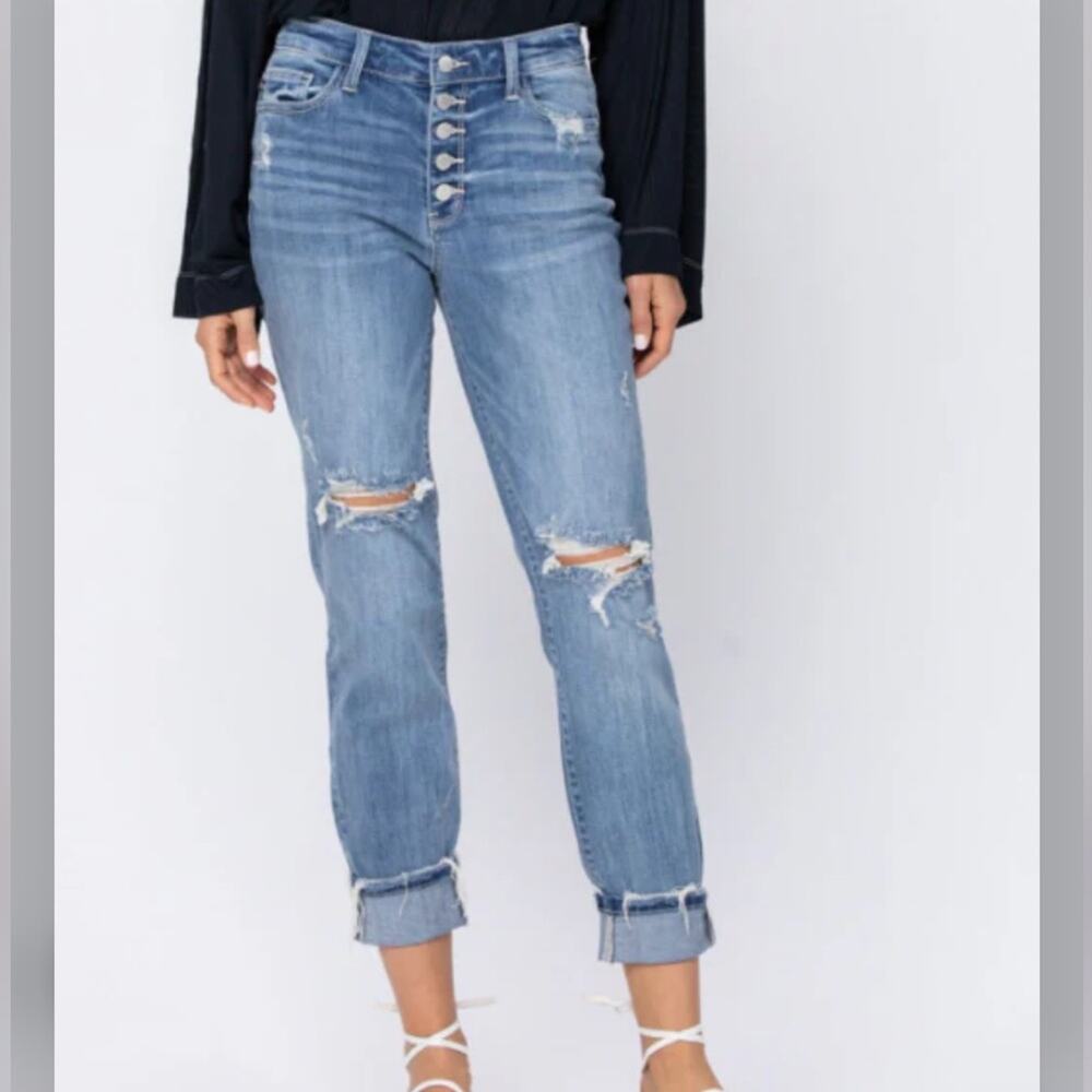 New Judy Blue I'll Be There For You Boyfriend Fit Straight Leg Jeans Size 28/ 9